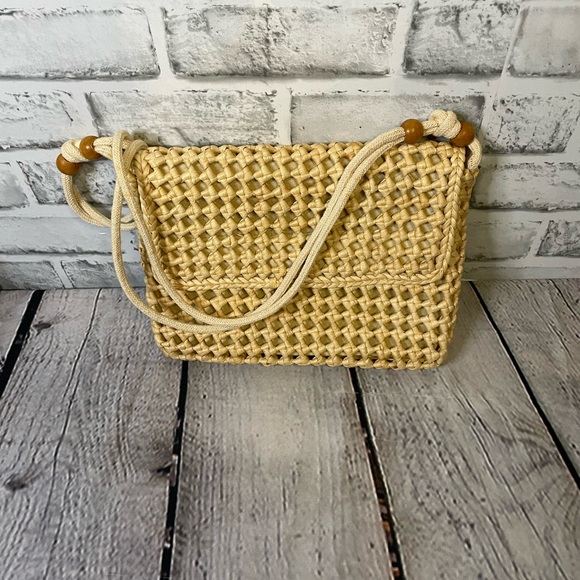 Vintage Natural Woven Straw Bag with Beads - Picture 5 of 5